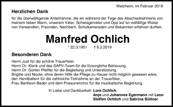 Traueranzeige von Manfred Ochlich von Waiblinger Kreiszeitung
