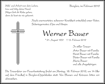Traueranzeige von Werner Bauer von Waiblinger Kreiszeitung