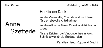 Traueranzeige von Anne Szetterle von Waiblinger Kreiszeitung