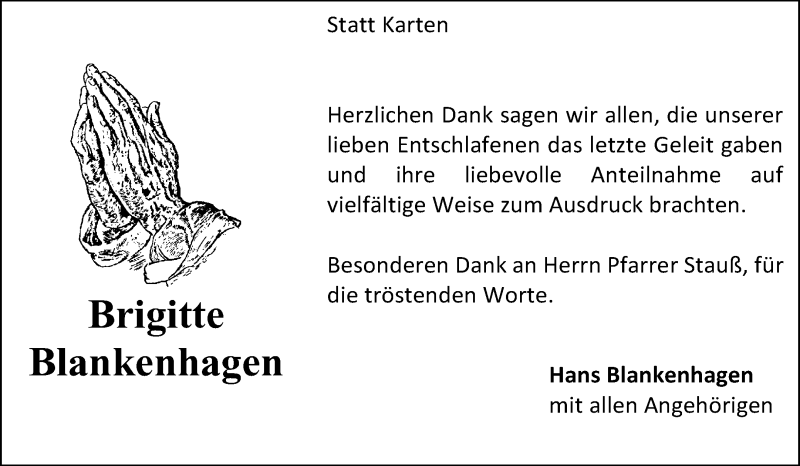  Traueranzeige für Brigitte Blankenhagen vom 27.03.2019 aus Waiblinger Kreiszeitung