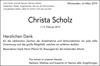 Traueranzeige von Christa Scholz von Waiblinger Kreiszeitung