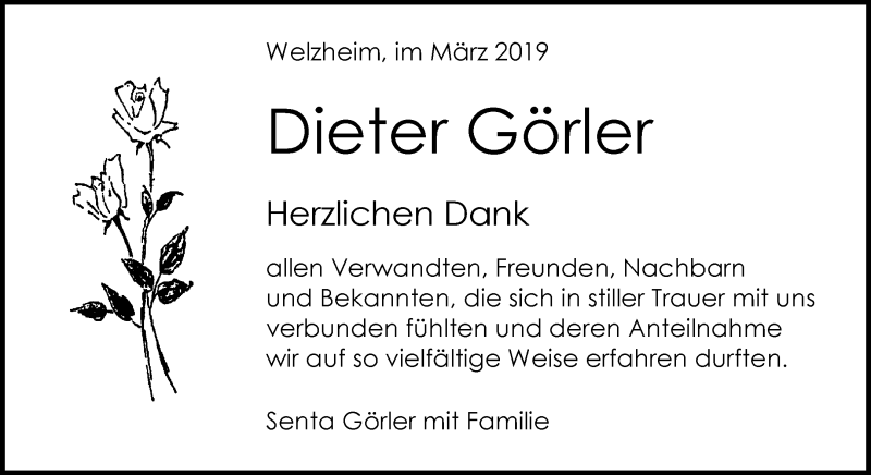  Traueranzeige für Dieter Görler vom 19.03.2019 aus Waiblinger Kreiszeitung
