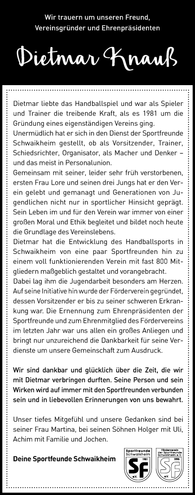  Traueranzeige für Dietmar Knauß vom 23.03.2019 aus Waiblinger Kreiszeitung