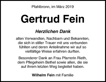 Traueranzeige von Gertrud Fein von Waiblinger Kreiszeitung