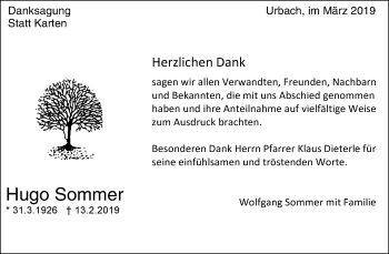 Traueranzeige von Hugo Sommer von Waiblinger Kreiszeitung