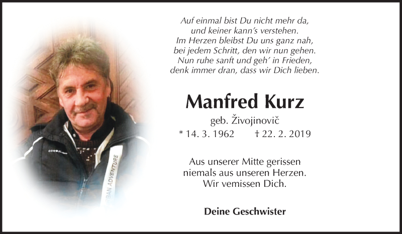  Traueranzeige für Manfred Kurz vom 20.03.2019 aus Waiblinger Kreiszeitung