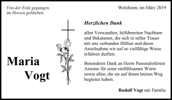 Traueranzeige von Maria Vogt von Waiblinger Kreiszeitung
