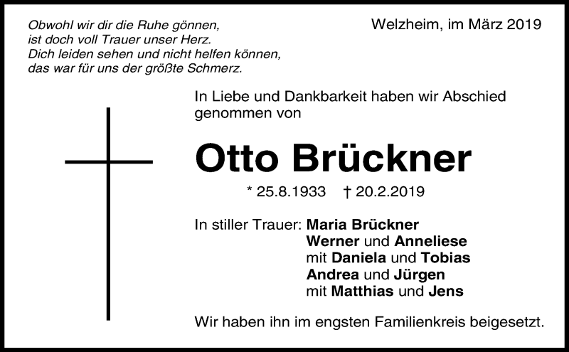  Traueranzeige für Otto Brückner vom 06.03.2019 aus Waiblinger Kreiszeitung