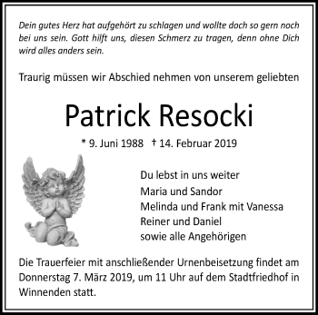 Traueranzeige von Patrick Resocki von Waiblinger Kreiszeitung