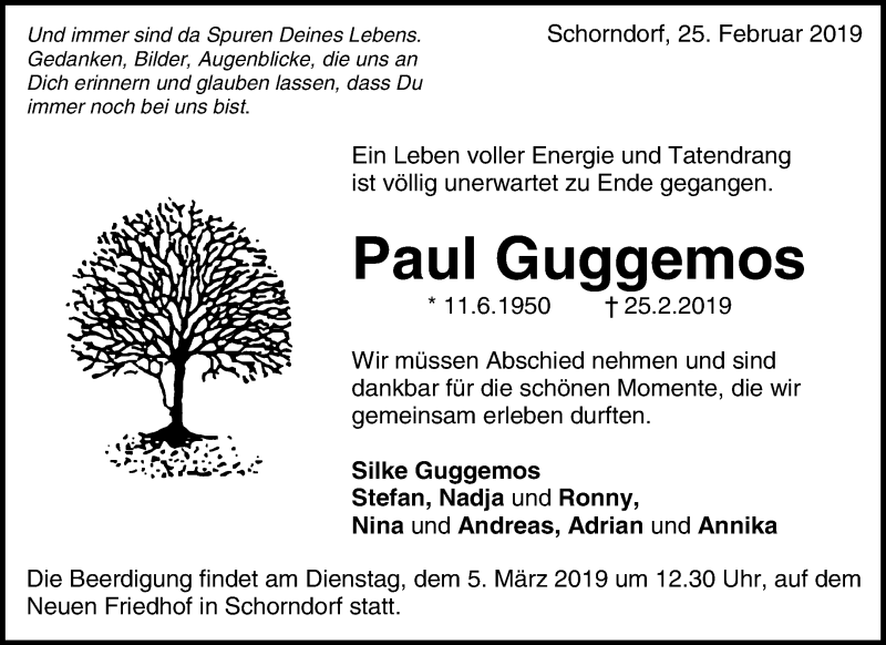  Traueranzeige für Paul Guggemos vom 01.03.2019 aus Waiblinger Kreiszeitung