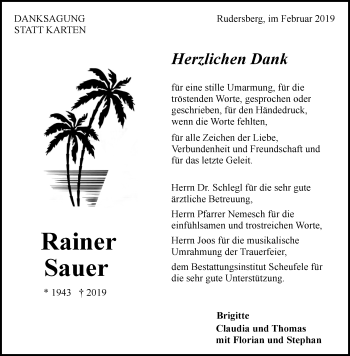 Traueranzeige von Rainer Sauer von Waiblinger Kreiszeitung