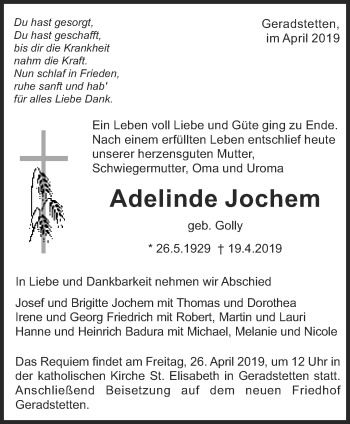 Traueranzeige von Adelinde Jochem von Waiblinger Kreiszeitung