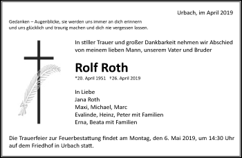 Traueranzeige von Rolf Roth von Waiblinger Kreiszeitung