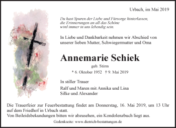 Traueranzeige von Annemarie Schiek von Waiblinger Kreiszeitung