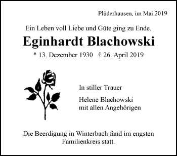 Traueranzeige von Eginhardt Blachowski von Waiblinger Kreiszeitung