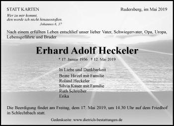 Traueranzeige von Erhard Adolf Heckeler von Waiblinger Kreiszeitung