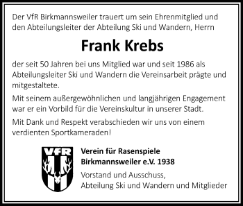 Traueranzeige von Frank Krebs von Waiblinger Kreiszeitung