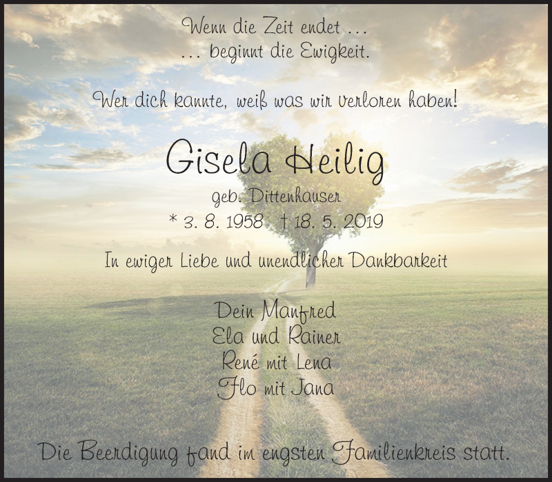  Traueranzeige für Gisela Heilig vom 29.05.2019 aus Waiblinger Kreiszeitung