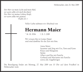 Traueranzeige von Hermann Maier von Waiblinger Kreiszeitung