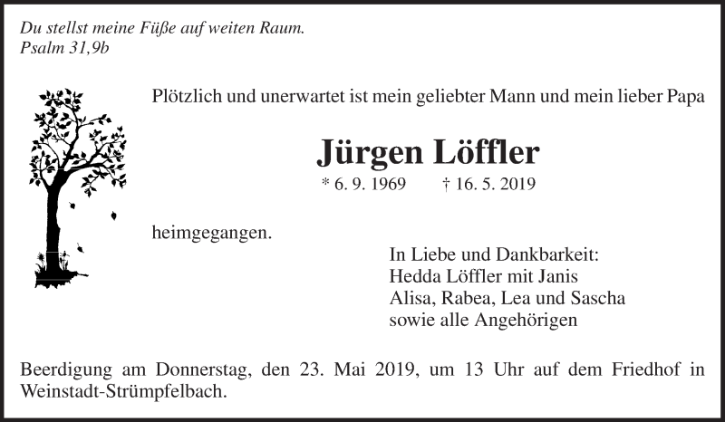  Traueranzeige für Jürgen Löffler vom 21.05.2019 aus Waiblinger Kreiszeitung
