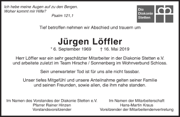 Traueranzeige von Jürgen Löffler von Waiblinger Kreiszeitung