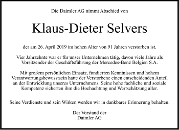 Traueranzeige von Klaus-Dieter Selvers von Waiblinger Kreiszeitung
