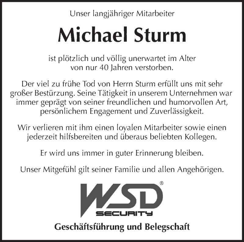  Traueranzeige für Michael Sturm vom 29.05.2019 aus Waiblinger Kreiszeitung