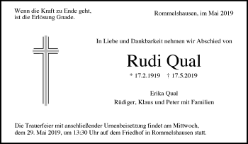 Traueranzeige von Rudi Qual von Waiblinger Kreiszeitung