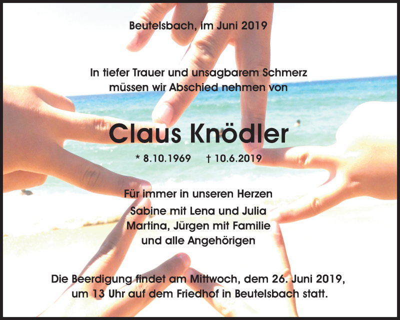  Traueranzeige für Claus Knödler vom 22.06.2019 aus Waiblinger Kreiszeitung
