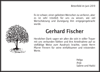 Traueranzeige von Gerhard Fischer von Waiblinger Kreiszeitung