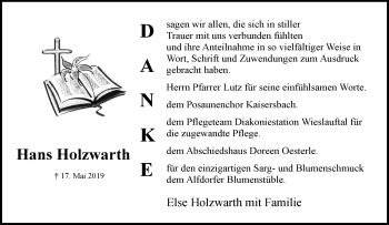 Traueranzeige von Hans Holzwarth von Waiblinger Kreiszeitung