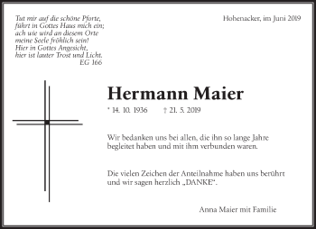 Traueranzeige von Hermann Maier von Waiblinger Kreiszeitung