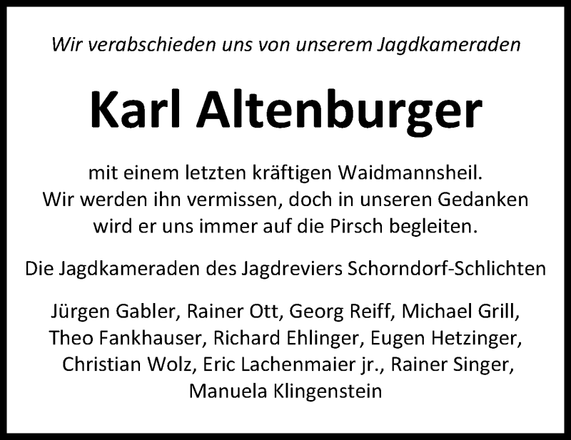  Traueranzeige für Karl Eugen Altenburger vom 17.06.2019 aus Waiblinger Kreiszeitung