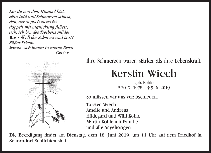  Traueranzeige für Kerstin Wiech vom 15.06.2019 aus Waiblinger Kreiszeitung