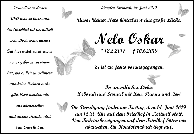 Traueranzeige für Nelo Oskar  vom 13.06.2019 aus Waiblinger Kreiszeitung