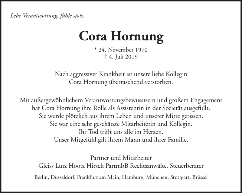  Traueranzeige für Cora Hornung vom 09.07.2019 aus Waiblinger Kreiszeitung