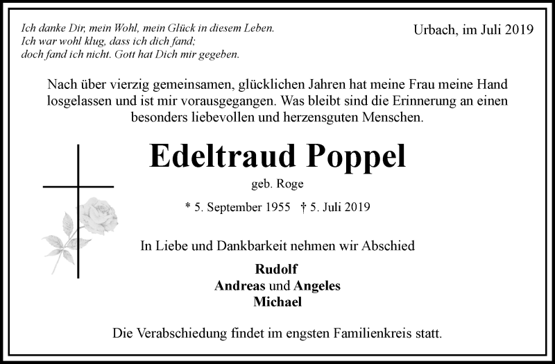  Traueranzeige für Edeltraud Poppel vom 10.07.2019 aus Waiblinger Kreiszeitung