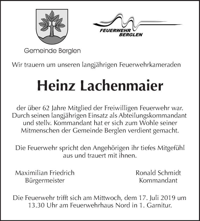  Traueranzeige für Heinz Lachenmaier vom 13.07.2019 aus Waiblinger Kreiszeitung