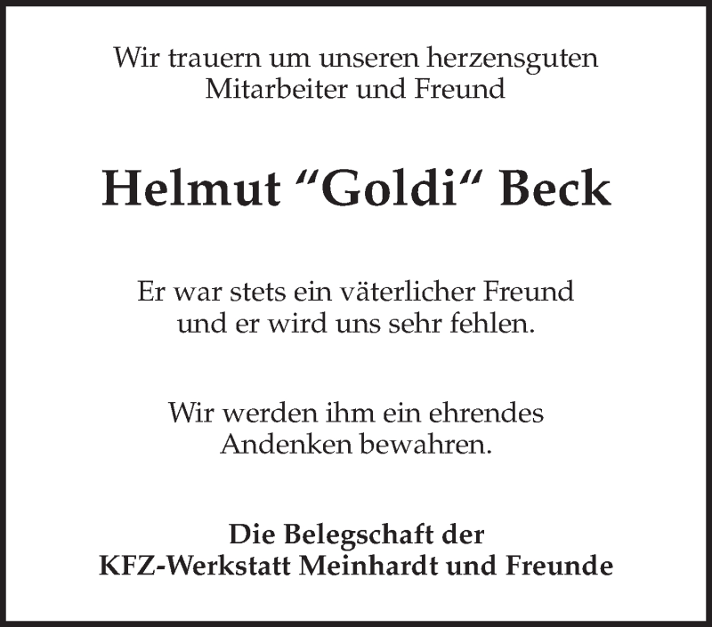  Traueranzeige für Helmut Beck vom 06.07.2019 aus Waiblinger Kreiszeitung