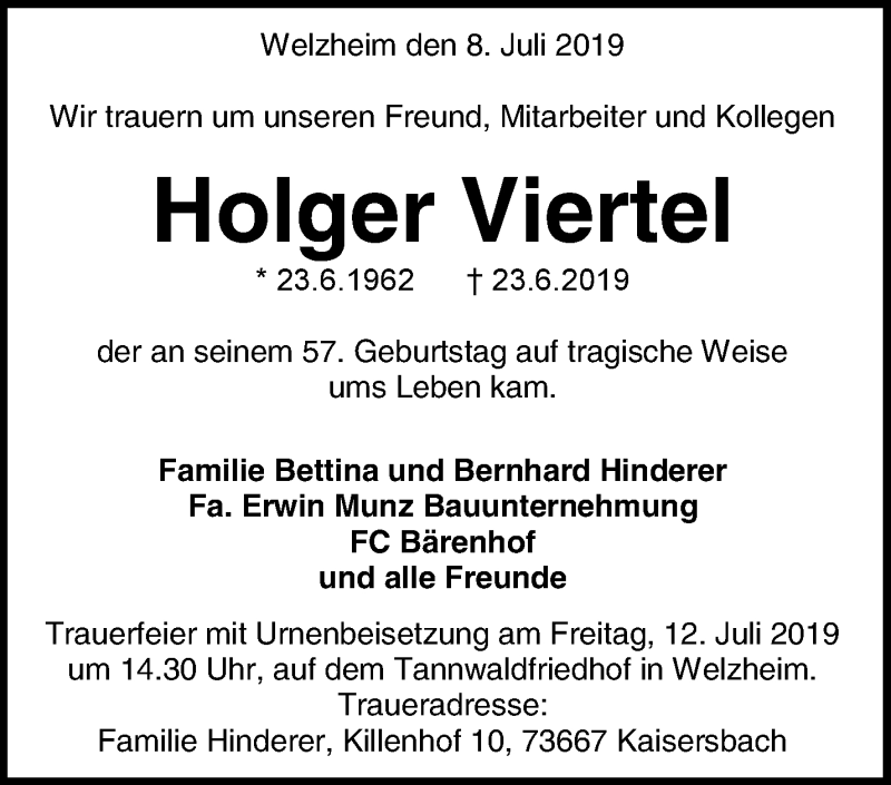  Traueranzeige für Holger Viertel vom 08.07.2019 aus Waiblinger Kreiszeitung