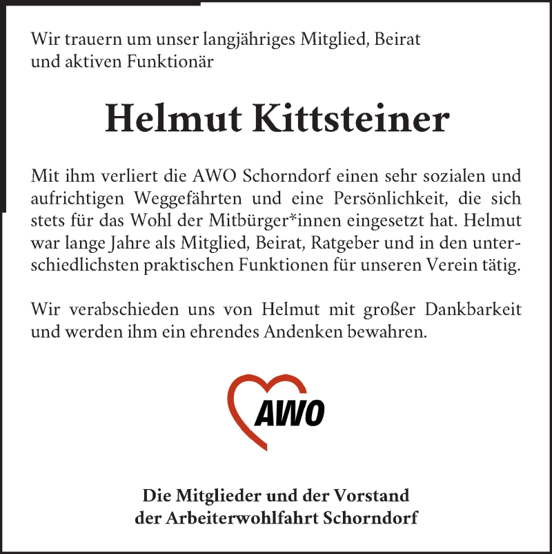 Traueranzeige für Helmut Kittsteiner vom 18.09.2019 aus Waiblinger Kreiszeitung