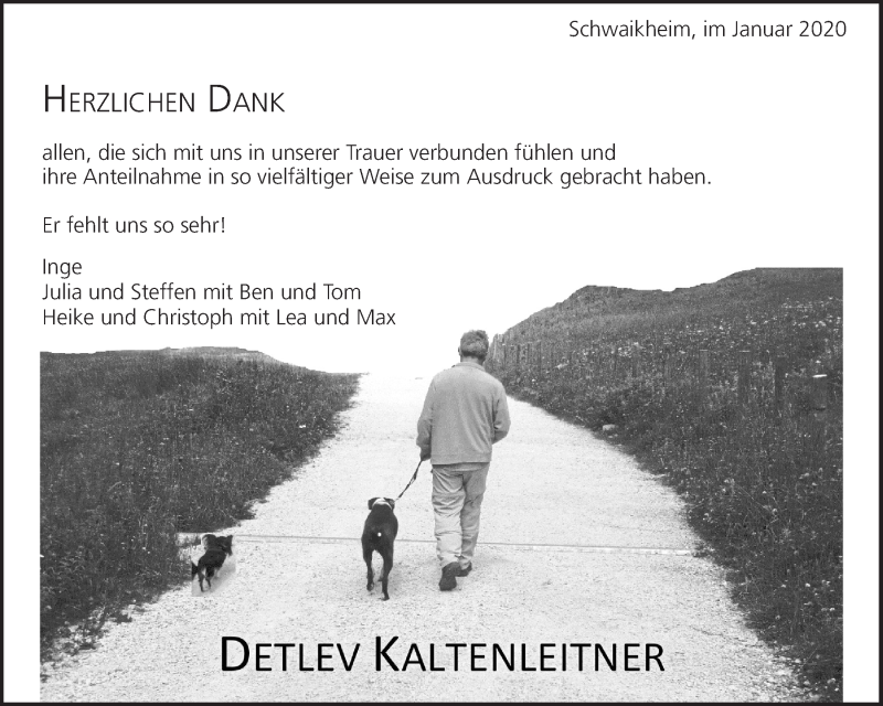  Traueranzeige für Detlev Kaltenleitner vom 18.01.2020 aus Waiblinger Kreiszeitung
