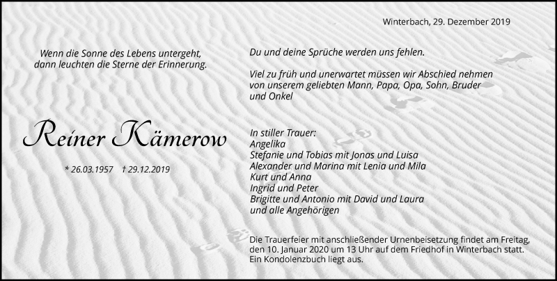  Traueranzeige für Reiner Kämerow vom 04.01.2020 aus Waiblinger Kreiszeitung