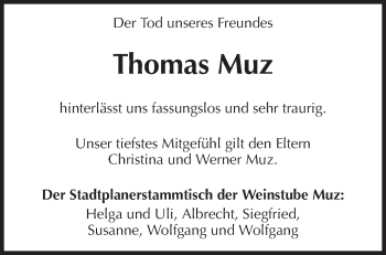 Traueranzeige von Thomas Muz von Waiblinger Kreiszeitung