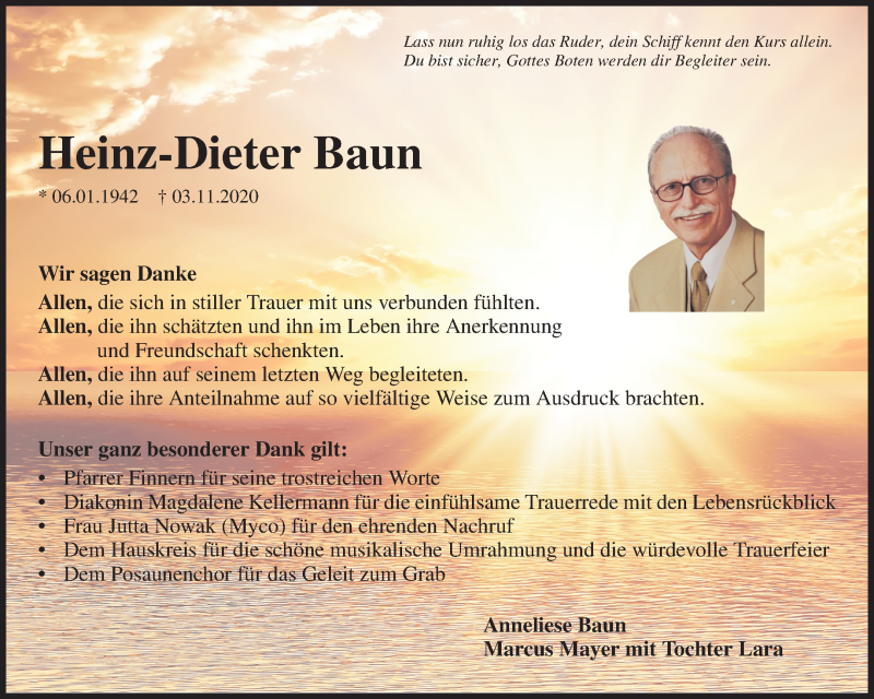  Traueranzeige für Heinz-Dieter Baun vom 28.11.2020 aus Waiblinger Kreiszeitung
