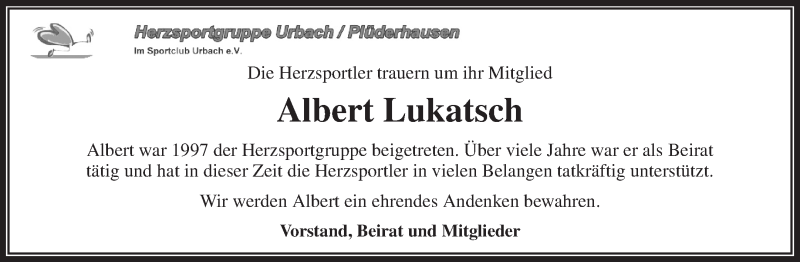  Traueranzeige für Albert Lukatsch vom 31.12.2020 aus Waiblinger Kreiszeitung