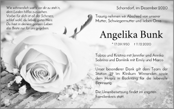 Traueranzeige von Angelika Bunk von Waiblinger Kreiszeitung