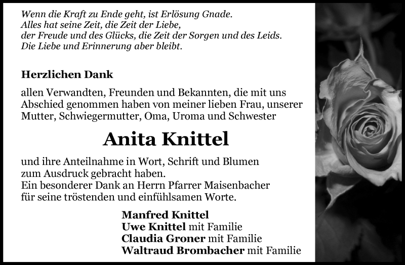  Traueranzeige für Anita Knittel vom 09.12.2020 aus Waiblinger Kreiszeitung