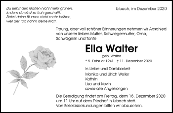 Traueranzeige von Ella Walter von Waiblinger Kreiszeitung