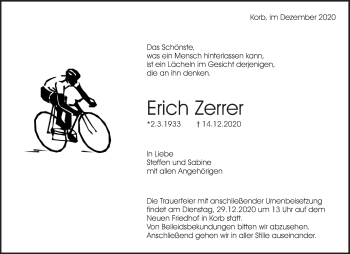 Traueranzeige von Erich Zerrer von Waiblinger Kreiszeitung